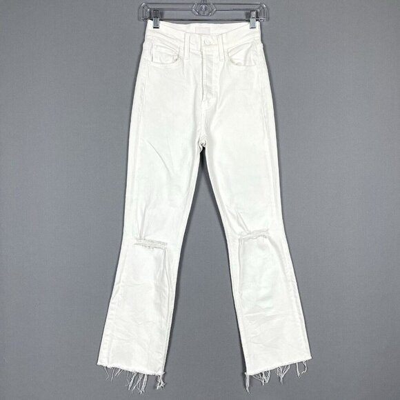 MOTHER The Tripper Ankle Fray Jeans in White Unfairest of Them All Size 24 Flare - Picture 2 of 16